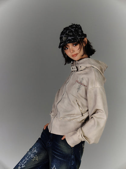 Washed Damage Oversize Zipper Hoodie NA8877