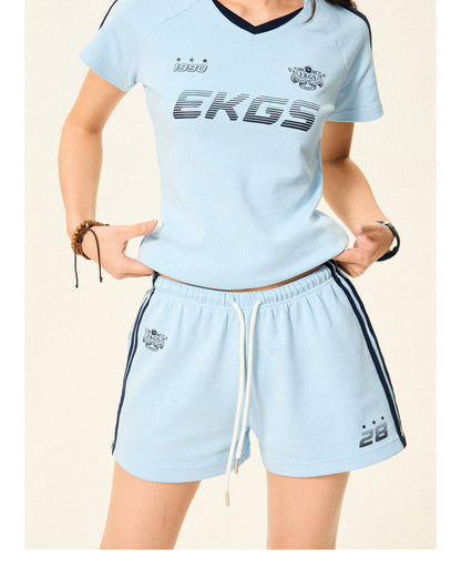 Stripe Letter Print Short Sleeve T-Shirt & Short Pants Setup NA9319