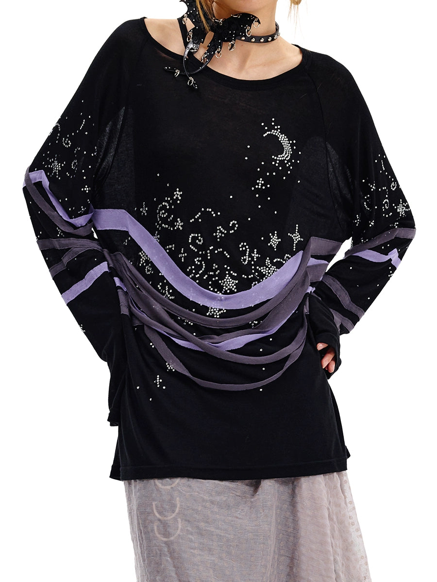 Night Rhinestone Long Sleeve T-Shirt NA6692