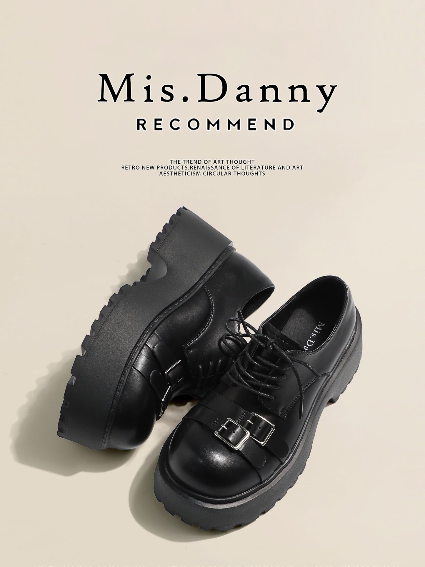 Metal Buckle Platform Round Toe Lace-Up Heeled Shoes NA8760