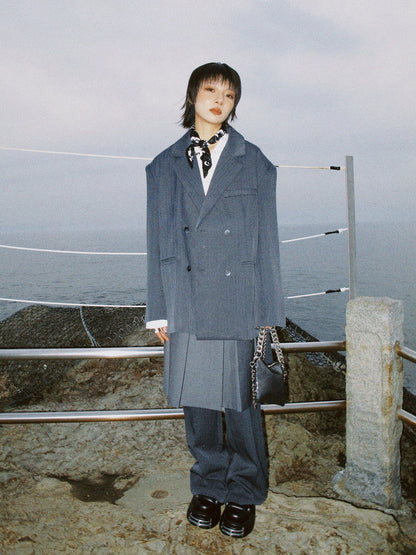 Draped Elegant Tailored Jacket & Trousers & Skirt Setup NA9132