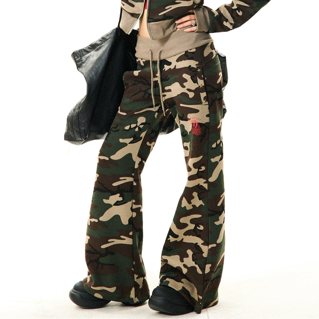 Camouflage Zipper Hoodie & Flare Pants Setup NA9339
