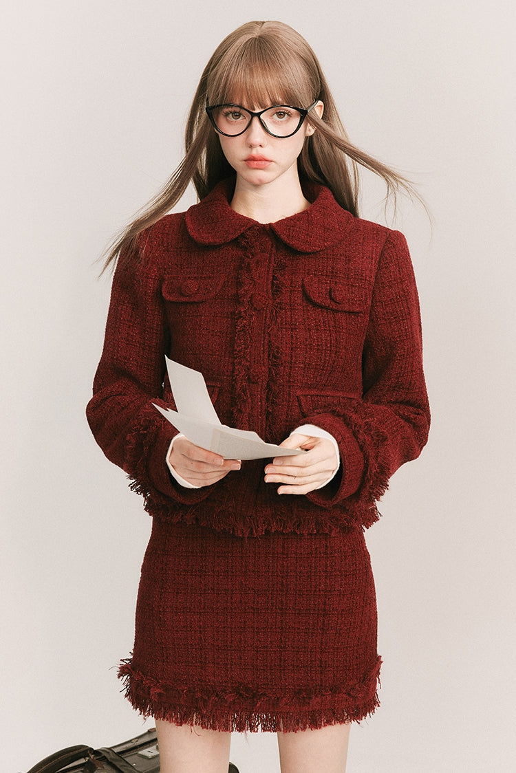 Round Collar Tweed Jacket & A-Line Tweed Skirt Setup NA5863