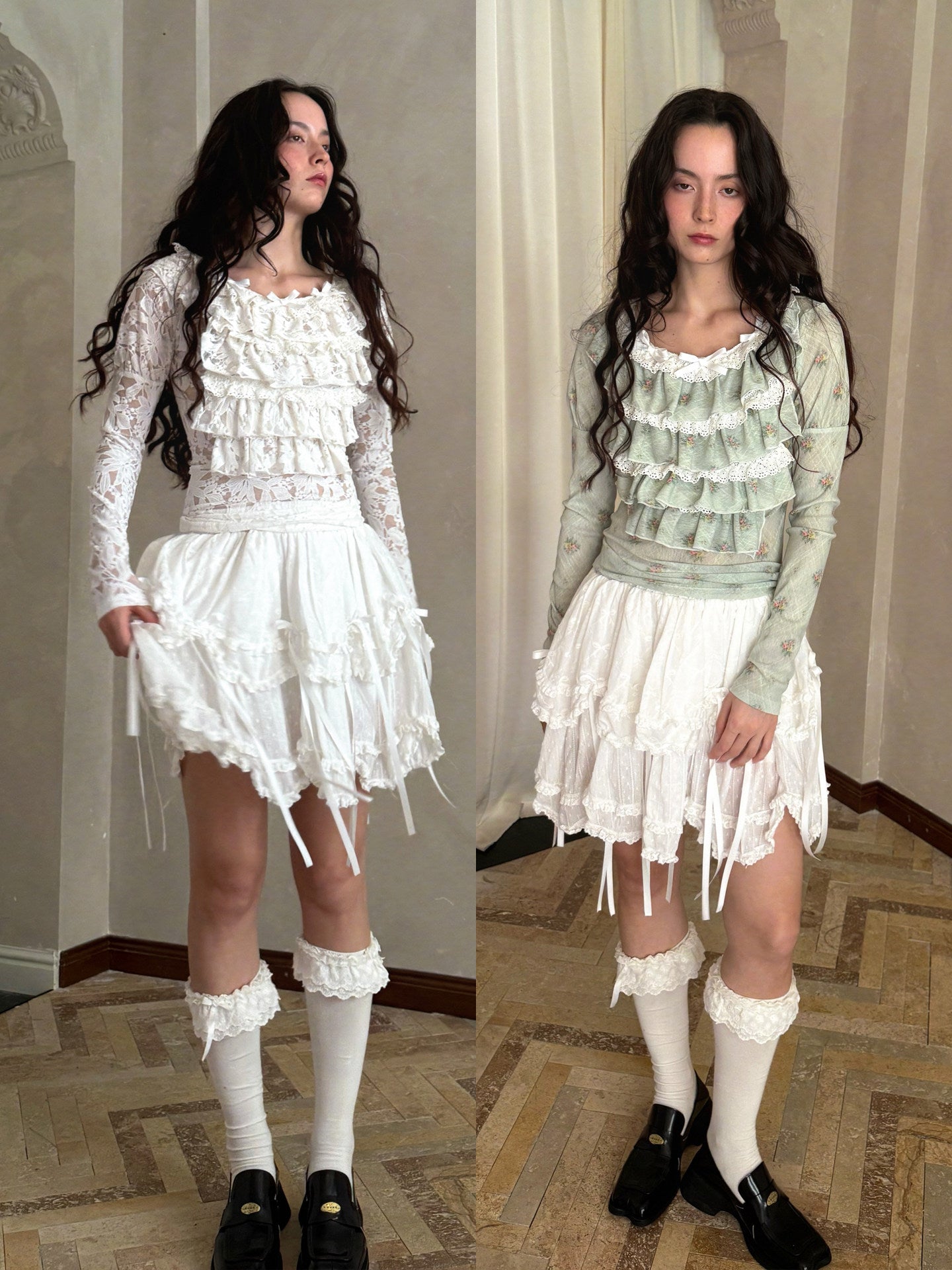 Bow Double-Layer Patchwork Half Skirt NA8336