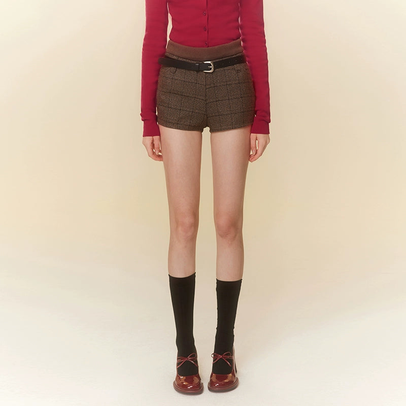 Checkered Shorts with Belt NA4031