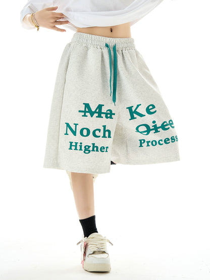 Letter Print Wide Leg Short Sweatpants NA3112