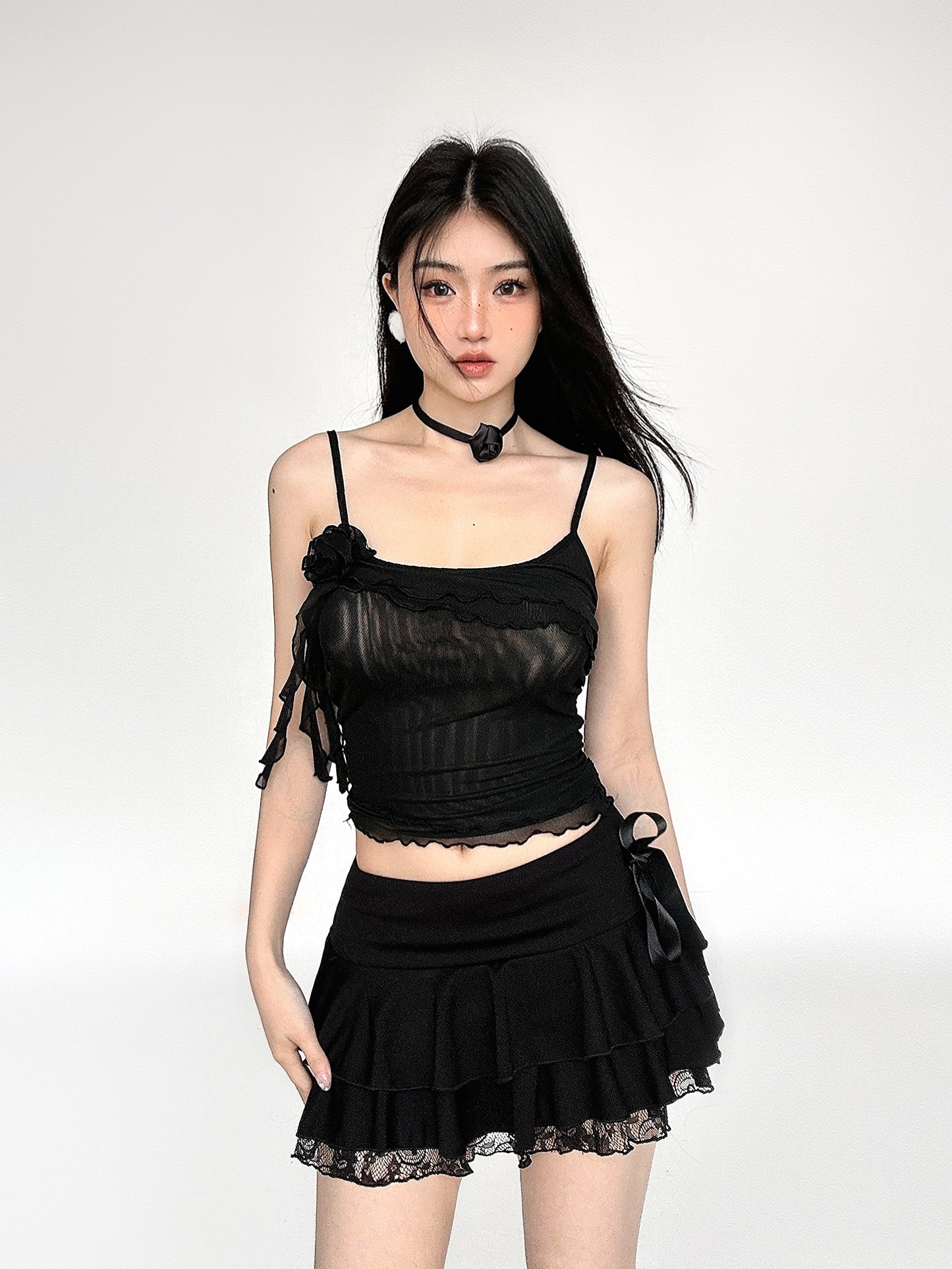 Bow Spliced Ruffle Short Skirt NA4580