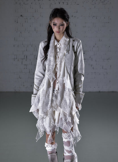 Ruffle Tie-Neck Slim Fit Long Sleeve Shirt NA9002