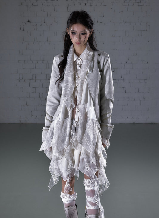 Ruffle Tie-Neck Slim Fit Long Sleeve Shirt NA9002