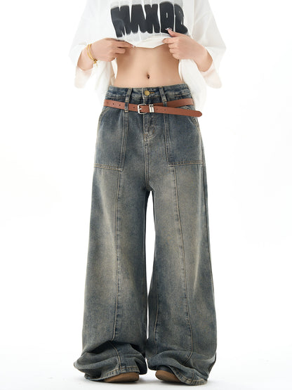 Washed Wide Leg Denim Jeans NA2894