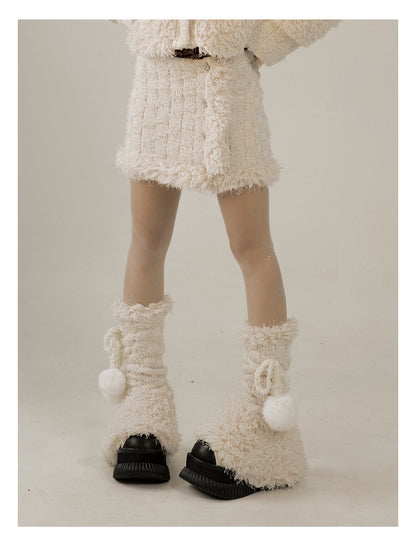 Fleece Lining Soft Fuzzy Knit Cardigan & Half Skirt Setup NA8967