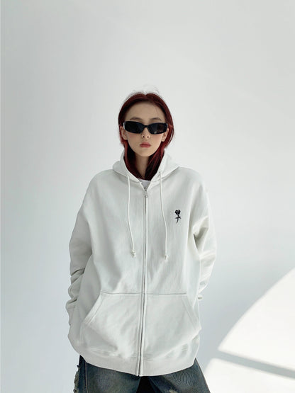 Rose Embroidery Oversize Zipper Hoodie NA2856