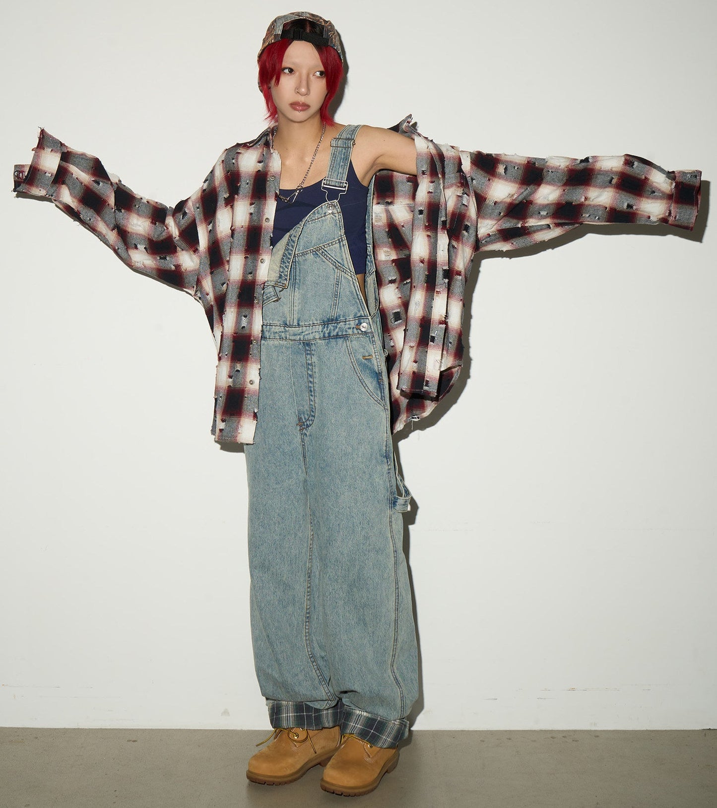 Washed Wide Leg Denim Overalls NA9079