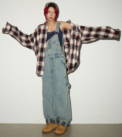 Washed Wide Leg Denim Overalls NA9079