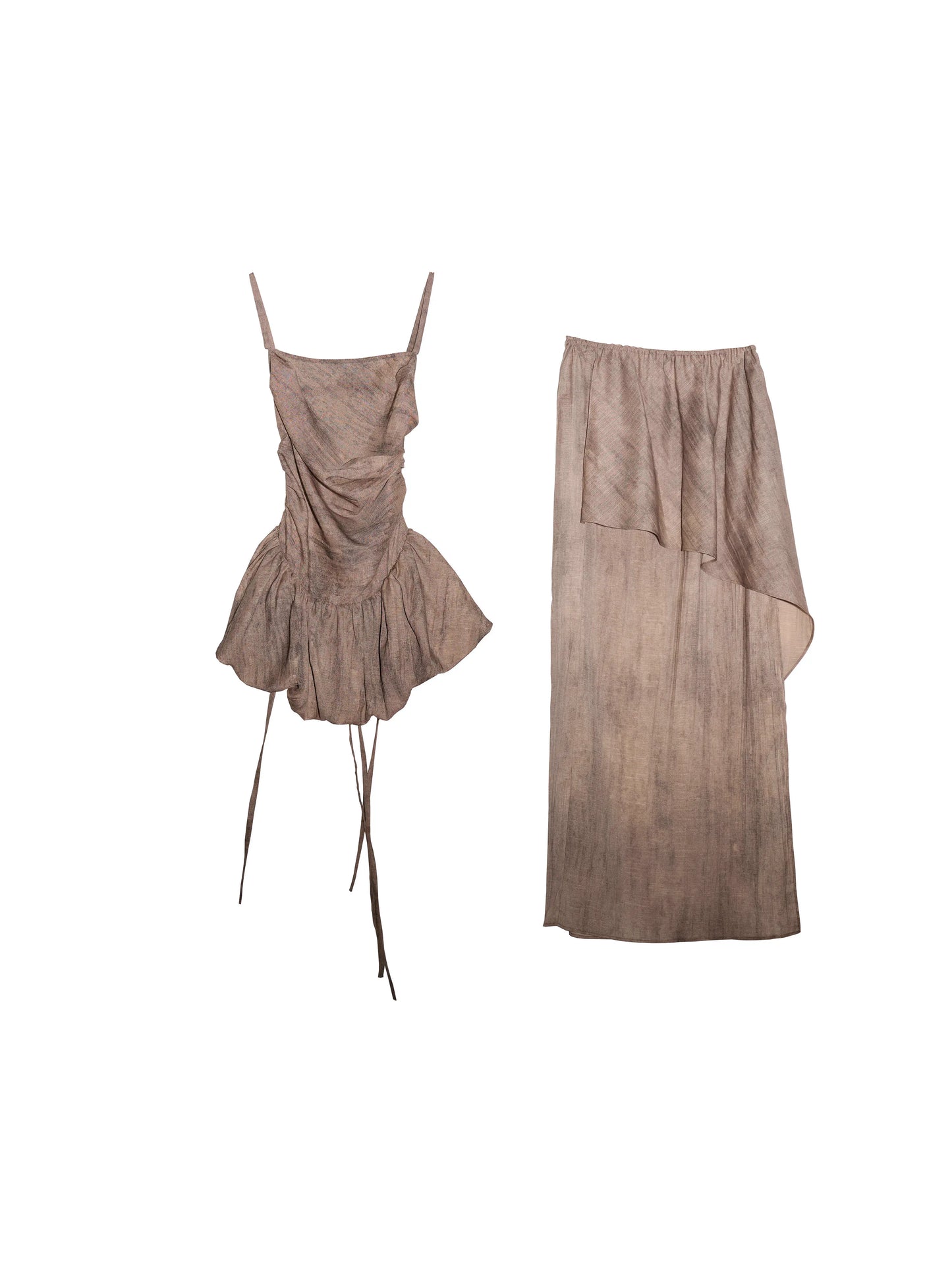 Pleated Lace Up Camisole & Skirt With Slits Setup NA5255