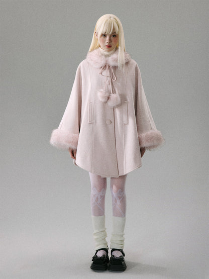 Sweet Girl Pink Long Hair Tweed Cape Coat NA8806