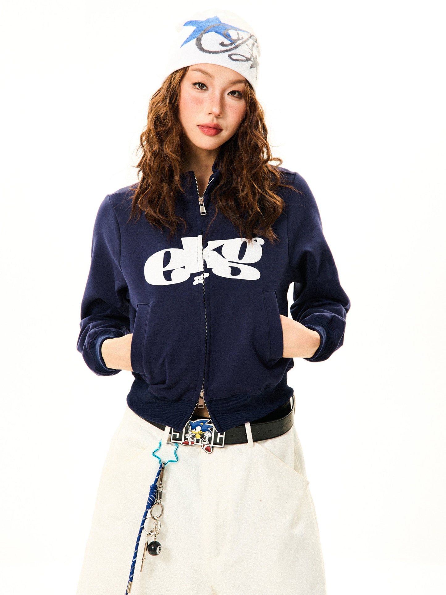 Letter Print Fitted Zipper Hoodie NA9371