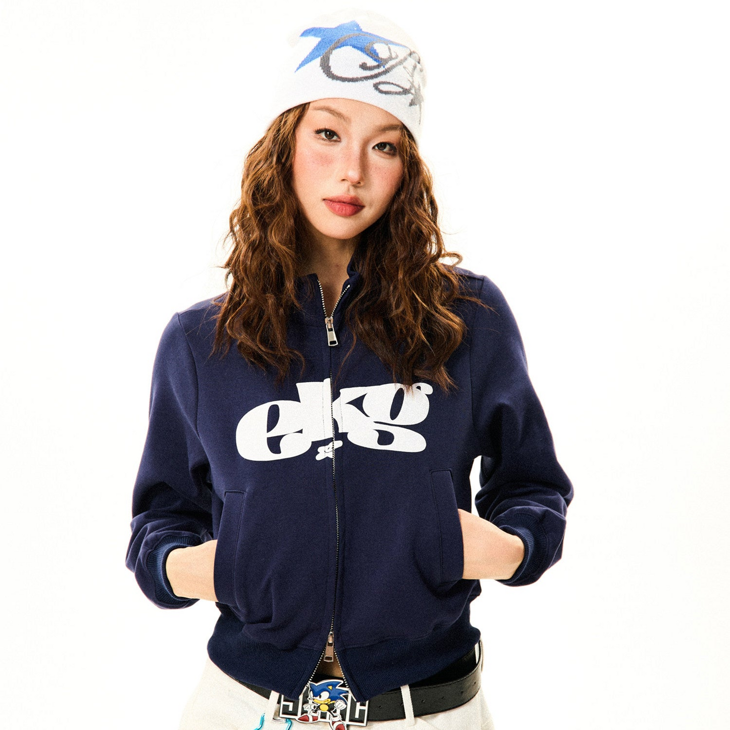 Letter Print Fitted Zipper Hoodie NA9371