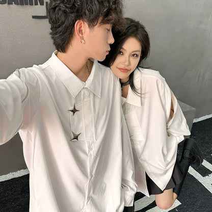 Metal Decoration Oversize Long-Sleeve Shirt NA2910