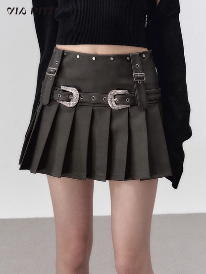 PU Leather Metal Belt Short Skirt NA5020