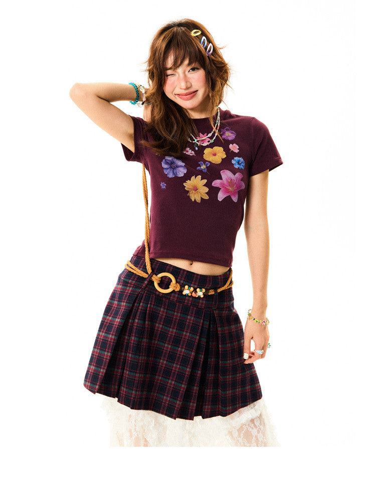 Flower Print Cropped Short Sleeve T-Shirt NA9327