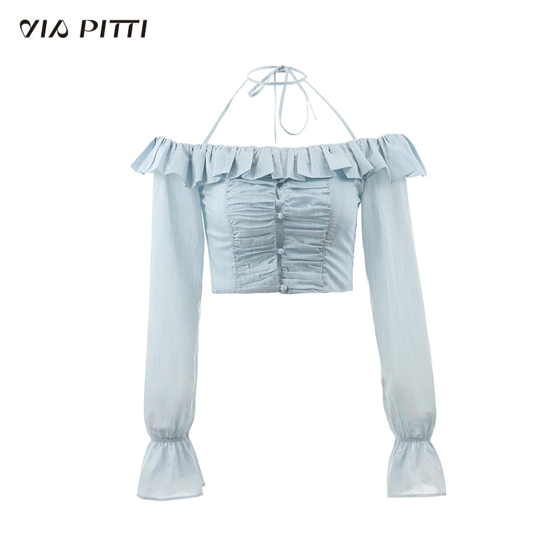 One Shoulder Pleated Thin Shirt NA4789