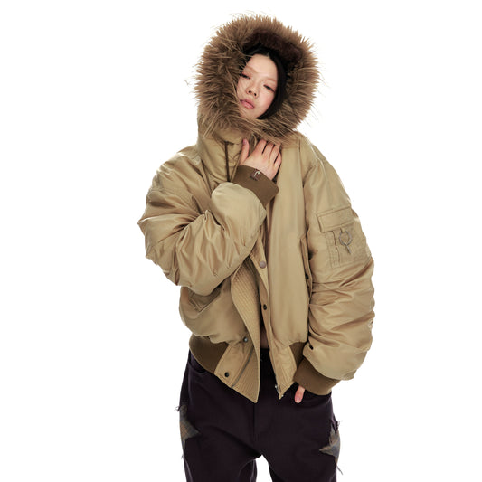 Hooded Fur-Collar White Duck Down Jacket NA7081