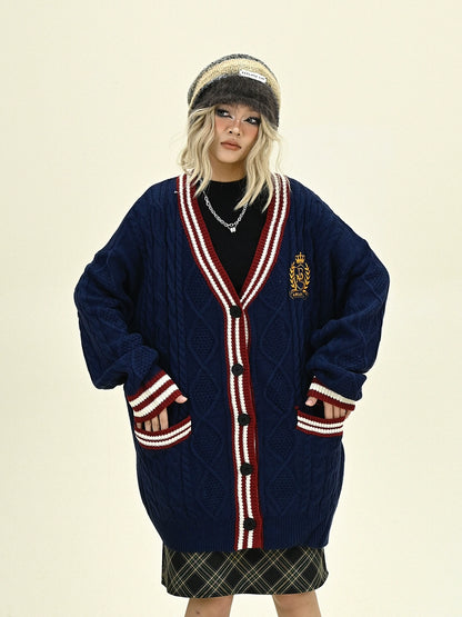 Oversize College Badge Knit Cardigan NA6257