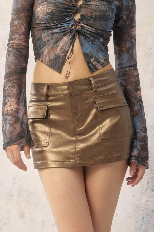 Metallic Coated Workwear Skirt NA3984