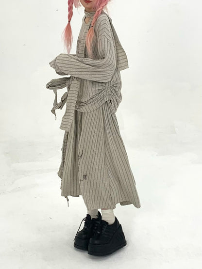 Ribbed Letter Print Strap Detail Oversize Knit Sweater NA9298