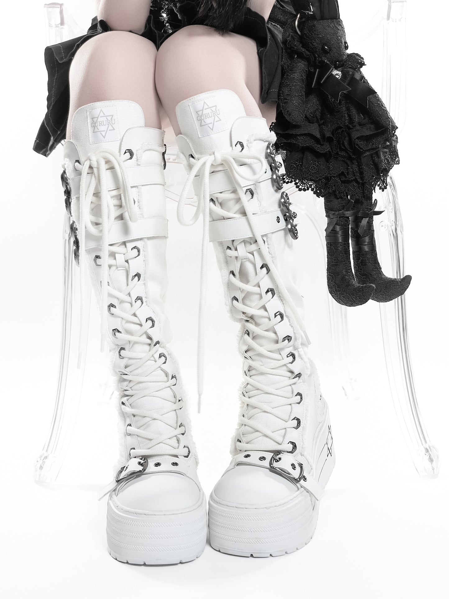 Satan Contract Canvas Platform Long Boots NA8501