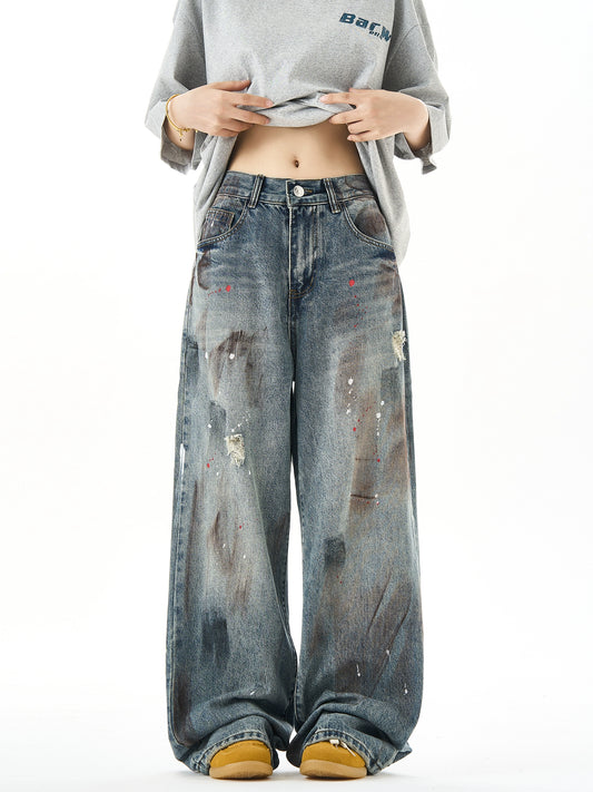 Washed Wide Leg Denim Jeans NA3056