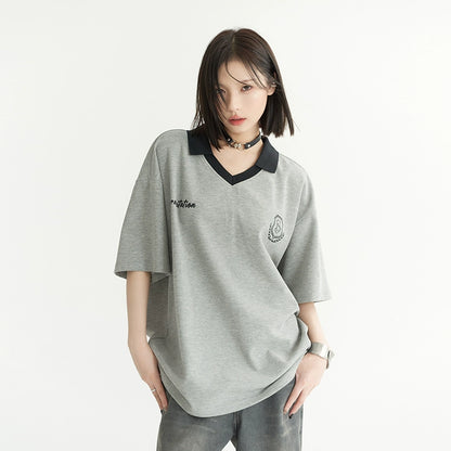 Oversize V-neck Short Sleeve T-Shirt NA2748