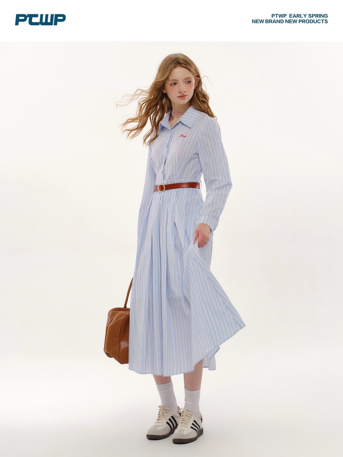 Stripe Long Sleeve Shirt Style Medium Long Dress NA5697