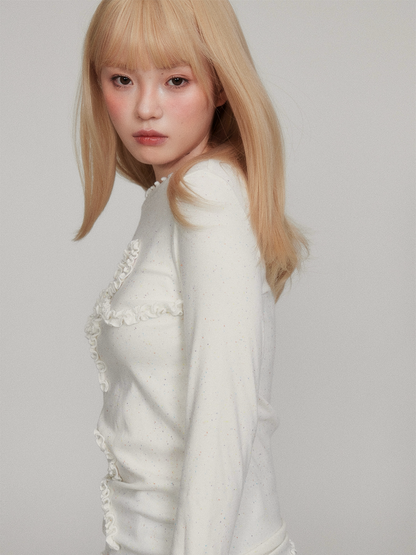 Dot Pattern Bow Lyocell Thermal Long Sleeve T-Shirt NA8781
