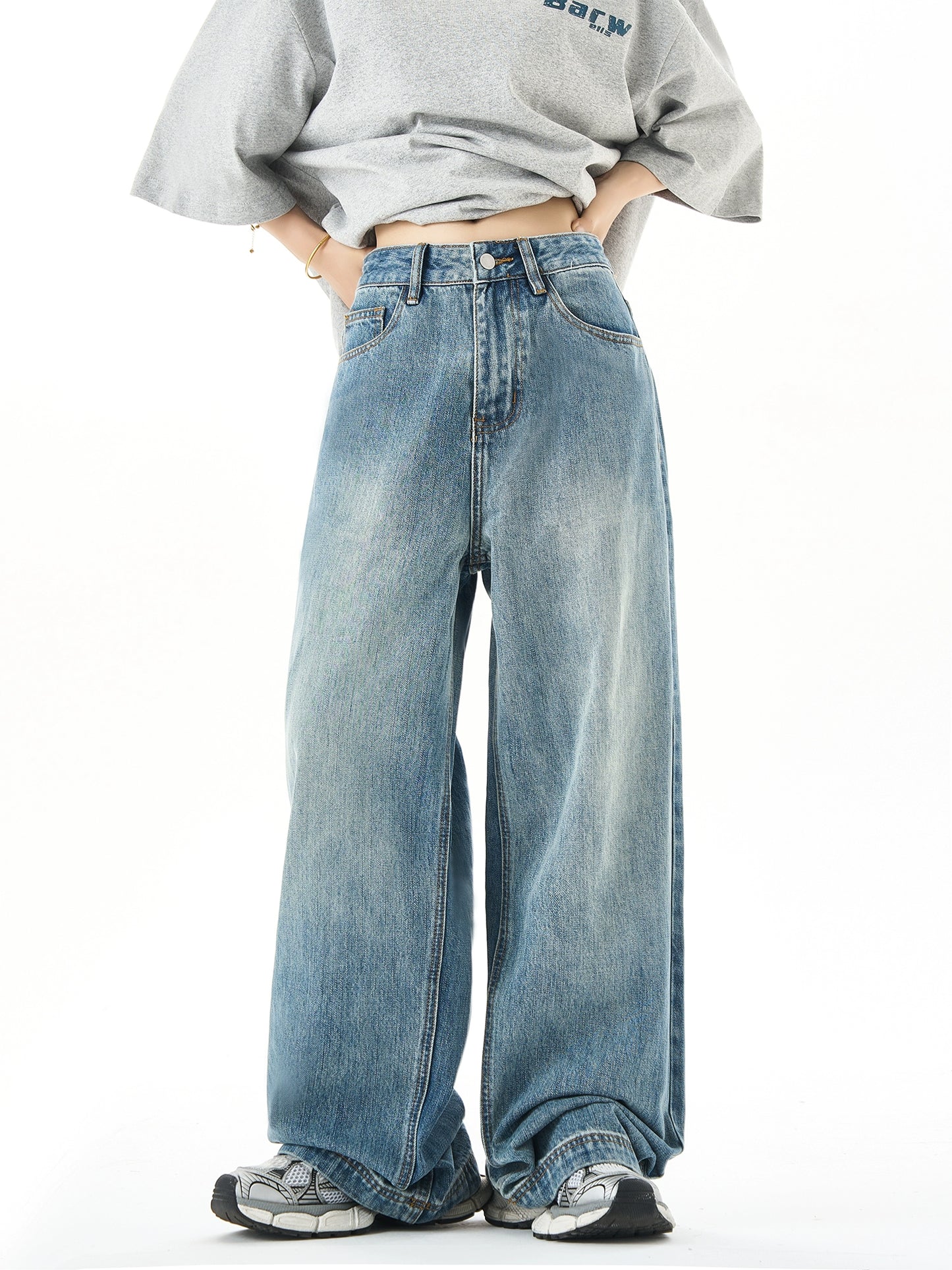 Washed Wide-Leg Straight Denim Jeans NA3053