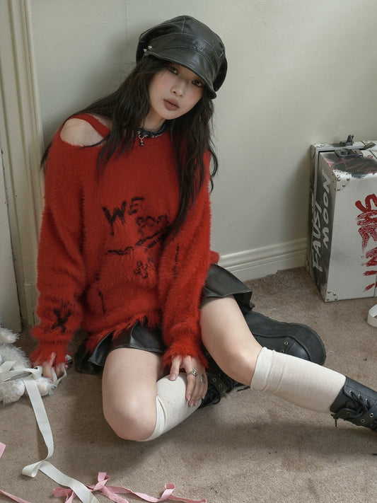 Graffiti Jacquard Mink Oversize Knit Sweater NA6979