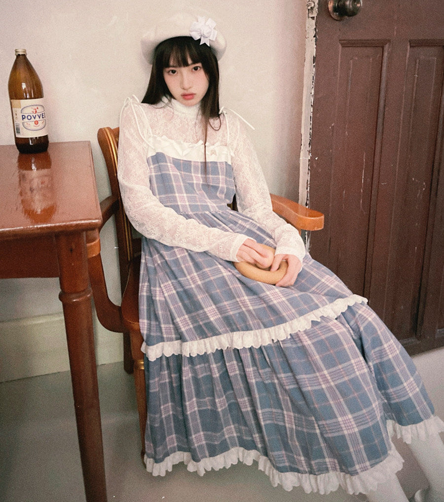 Bow Check Lace Camisole Dress NA8309