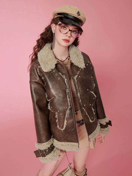 Fake Shearling Thick PU Leather Jacket NA6782