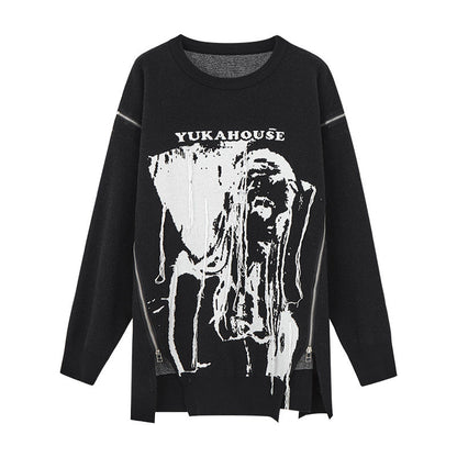 Zipper Design Oversize Knit Sweater NA8884