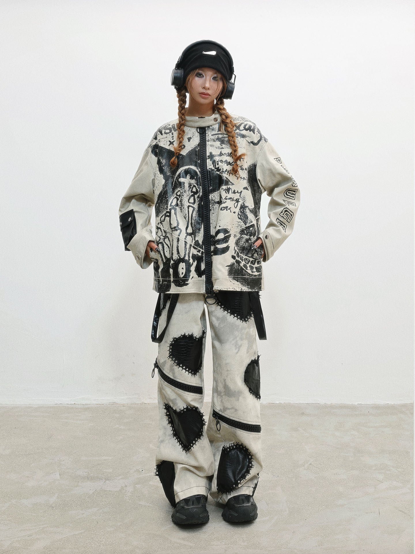 Damage Print Thick PU Leather Jacket NA8556