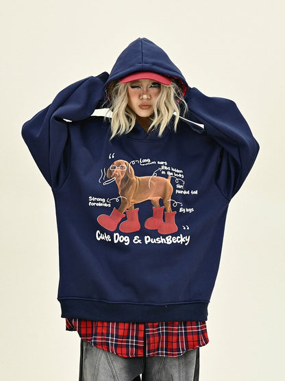 Dog Print Fake Layered Plaid Patchwork Hoodie NA6221