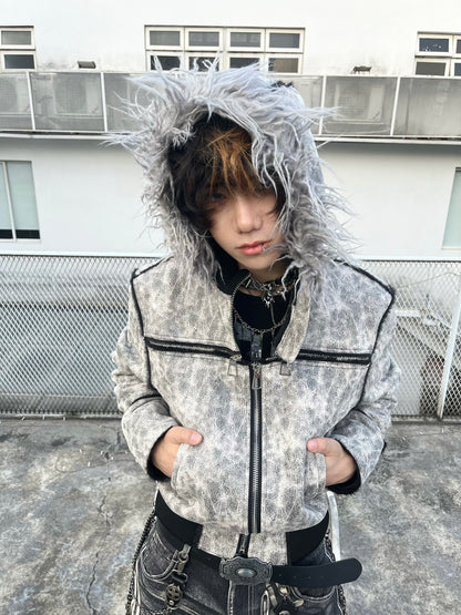 Fur Collar Fitted Hooded Short Puffer Jacket NA8365