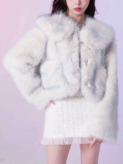 Gradient Fur Warm Detachable Short Jacket NA5812