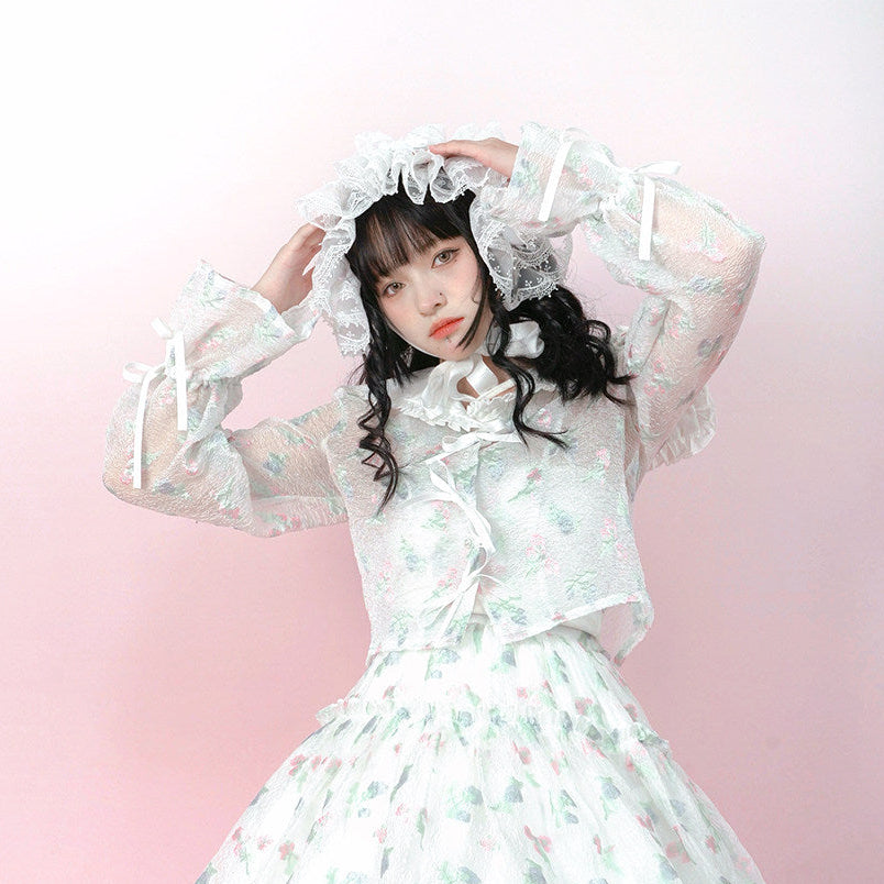 Bow Lace-Up Jacquard Lightweight Jacket NA8275