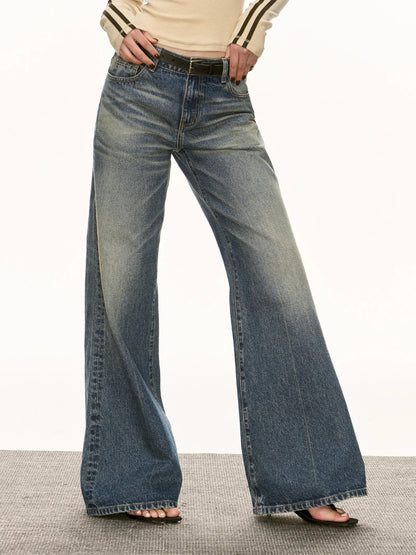 Washed Wide Leg Straight Long Denim Jeans NA5291