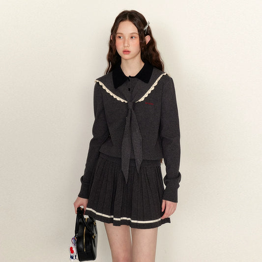 Detachable Sailor Collar Knit Sweater & Pleated Skirt Setup NA7009