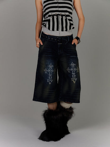 Washed Damage High-Waist Cropped Straight Denim Jeans NA8880