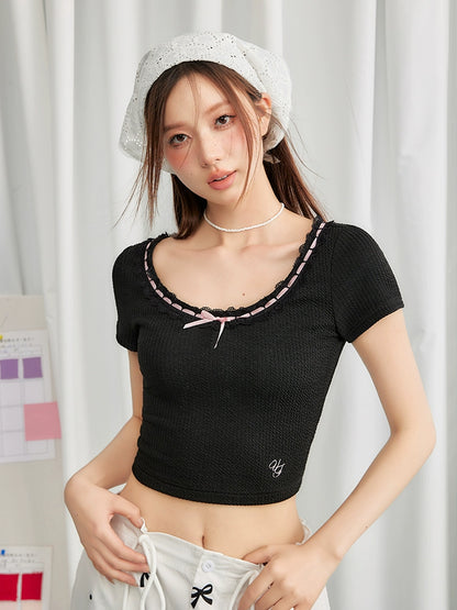 Lace And Ribbon Short Sleeve T-shirt NA3207