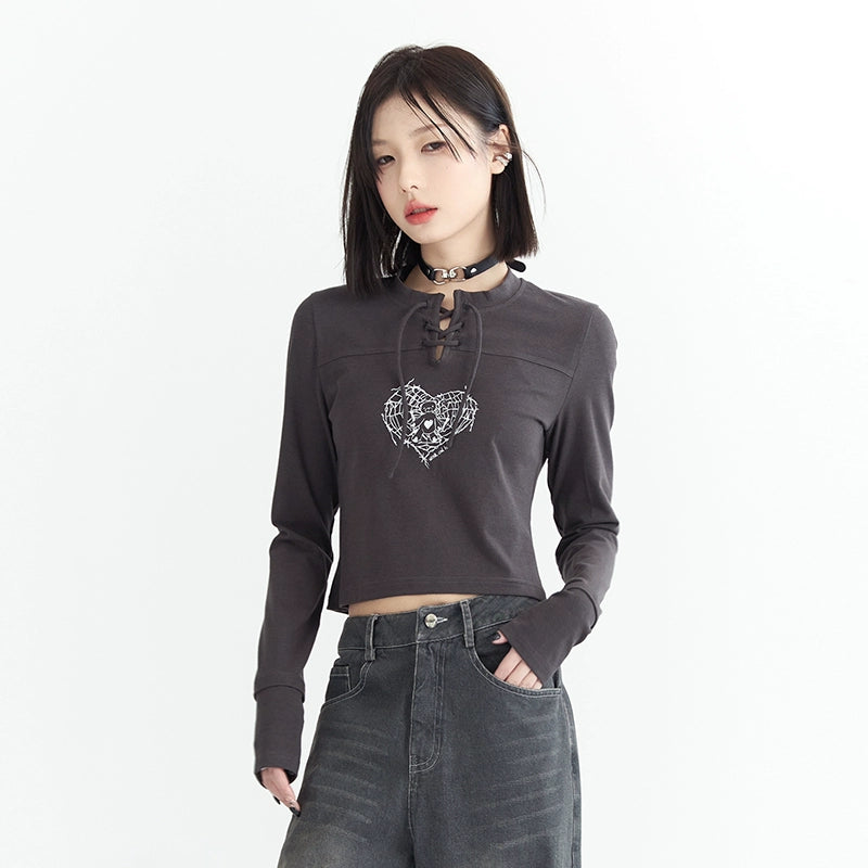 Heart Icon Print Slim Fit Short Long-sleeve Top NA2744